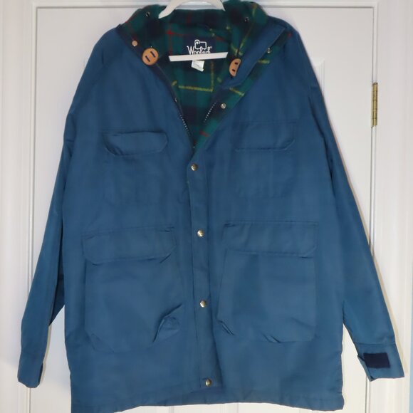 Vintage Woolrich Womens Plaid Wool Lined Barn Parka Jacket Blue Ski Chore XL USA - Picture 1 of 16